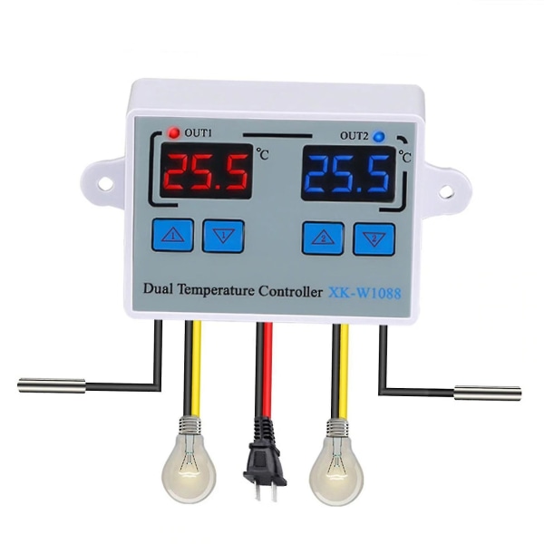 Dubbel digital termostat temperaturregulator Två reläutgångar termoregulator för inkubator Uppvärmning Kylning Xk-w1088