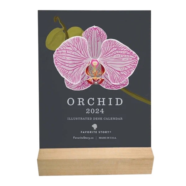 2024 Orchid Desktop Calendar Månatlig visning af 2024 hemstudiekontors kalenderdekoration