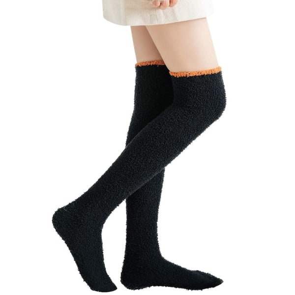 Over Knee Socks Høy Fuzzy Socks SVART Black