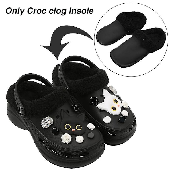 Vaskbar Vinter Varm Croc Clog Indlægssål Slidstærk Fuzzy Insert Liner Slipper Sort EU35-36