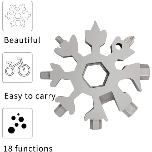 Snowflake multiverktøy, 18-i-1 bærbart multiverktøy i rustfritt stål, bærbar nøkkelring skrutrekker flaskeåpner