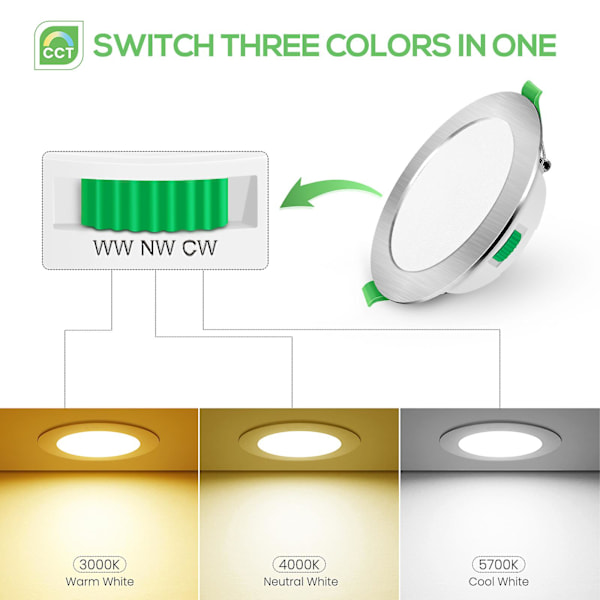 6-pack 7W Ultraohut himmennettävät LED-alasvalot Cct 75-85 mm leikkaus nikkeli