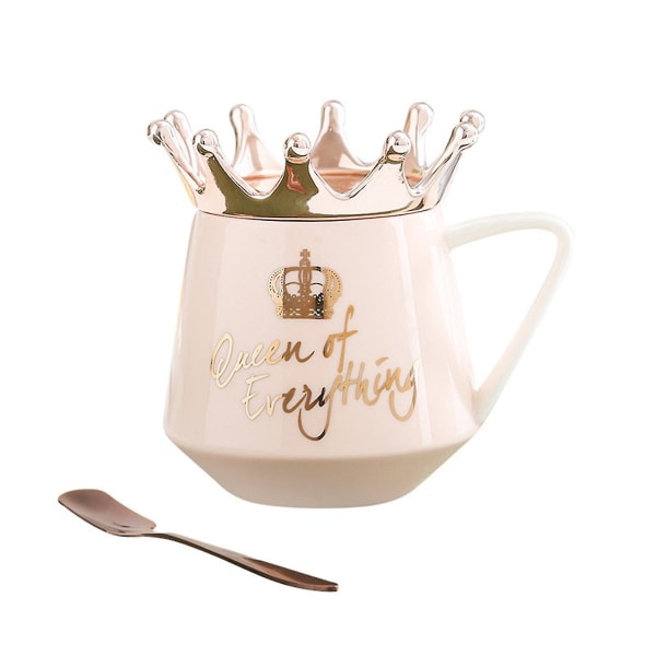 Drottning av allt mugg med kronlock och sked Keramisk kaffekopp present till rosa
