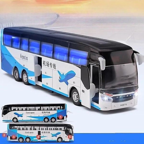 1/32 Setra Luksus Bus Legetøjsbil Diecast Miniaturemodel Træk Tilbage Lyd & Lys Pædagogisk Samling Gave Til Dreng Børn Airport Express