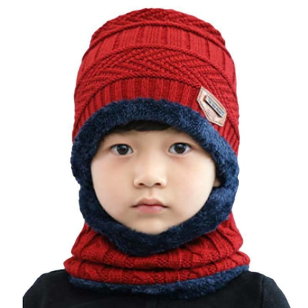 Barn vinter varm strikket solid ski lue skjerf Navy Blue