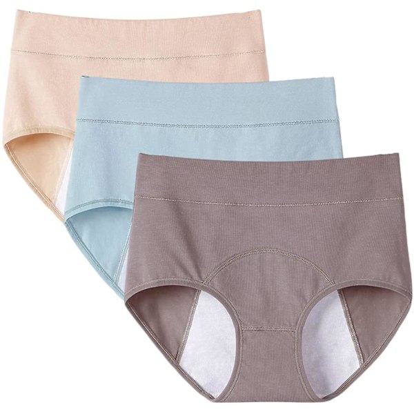 3 kpl Damperiod Läcktäta Byxor Menstrosa Bomull Mensunderkläder Sininen x Kahvi x Ihoväri L Sininen x Kahvi x Ihoväri Blue x Coffee x Skin color L