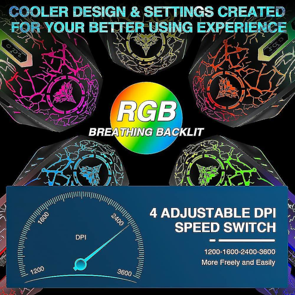 Gamingmus Kablet, USB-optiske datamaskinmus med RGB-bakside