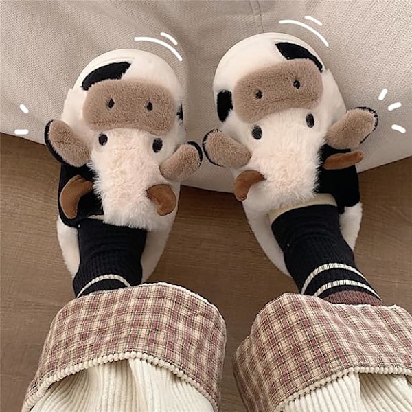 Gaolinci Cartoon Cow Bomullstofflor, Vinter Inomhus Utomhus Tofflor för Kvinnor (38-39) 38-39