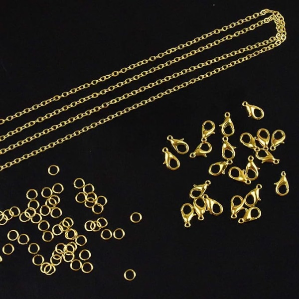 12 m kæde Bijoux Creation 2*3 mm halskæde i rustfrit stål med 100 springringe og 30 hummerlåse til smykkefremstilling, sølv og guld (guld)