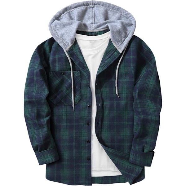 Rutet skjorte med lange ærmer og lomme, rutet skjorte til mænd, flannelskjorte, regular fit, 4 årstider, skovhugger skjorte M-3XL Grøn Blå Green Blue L