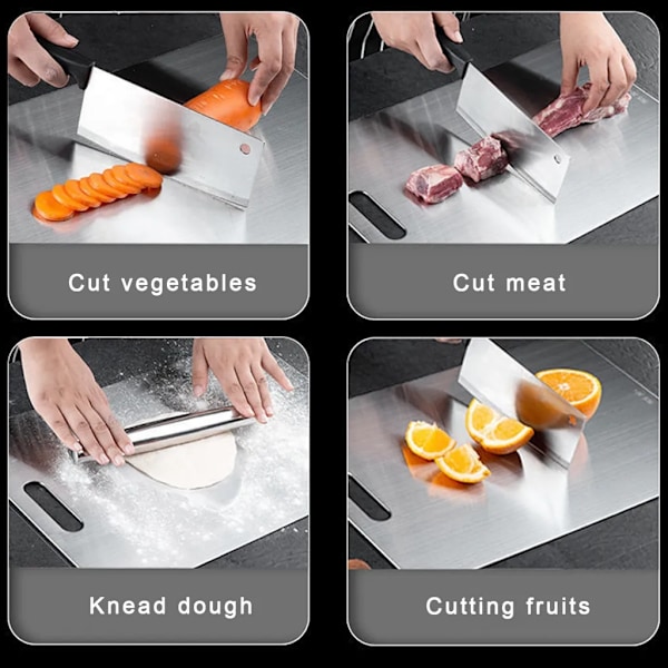 Titan skärbräda - Rostfri stålskärbräda för kök 304 Hackbräda Livsmedelsgodkänd För kött Frukt Grönsaker Diskmaskinssäker Kan hängas 34x23cm