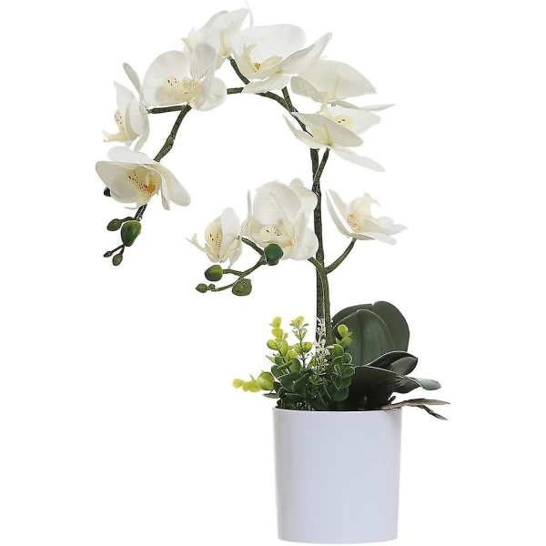 Vita orkidéer konstgjorda blommor i kruka, falska plastorkidéblommor, bröllopsdekoration för hemmakontoret (vita 2 buketter)