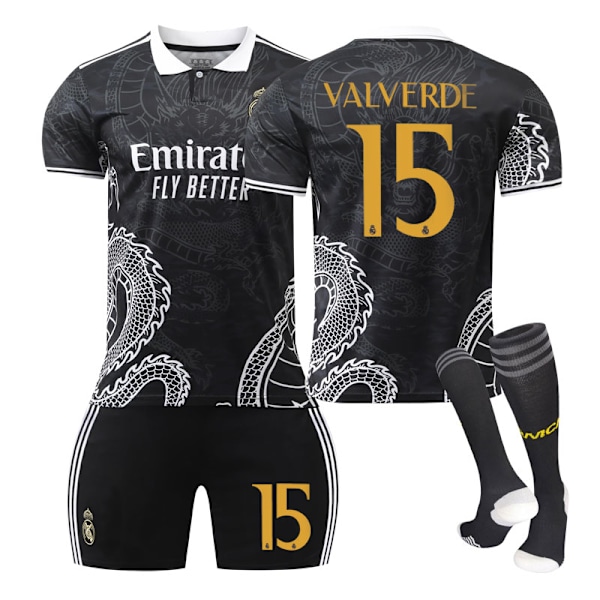 23-24 Real Madrid fotballsdrakt drake mønster versjon barn og voksne sett sport laguniform NO.15 VALVERDE NO.15 VALVERDE NO.15 VALVERDE L