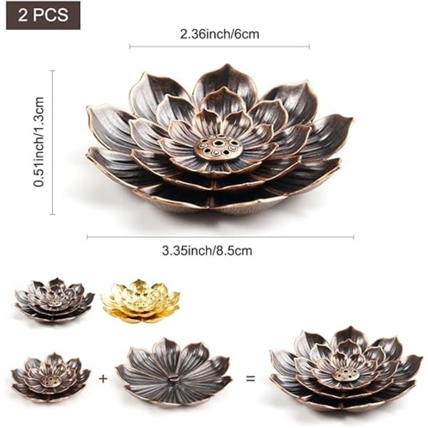 2 delar Lotus rökelsehållare, brons och förgylld brons，6 hål DXGHC