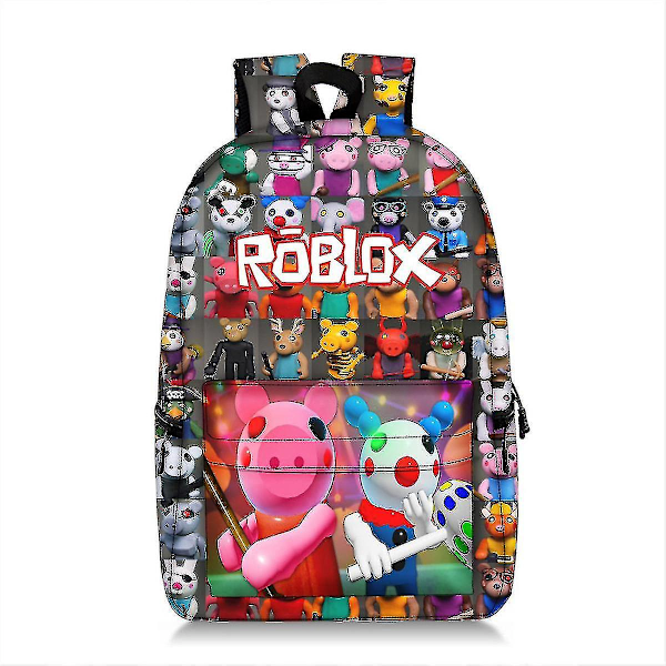 Roblox Piggy Skolryggsäck Polyester Tryckt resväska Stor kapacitet Daypack