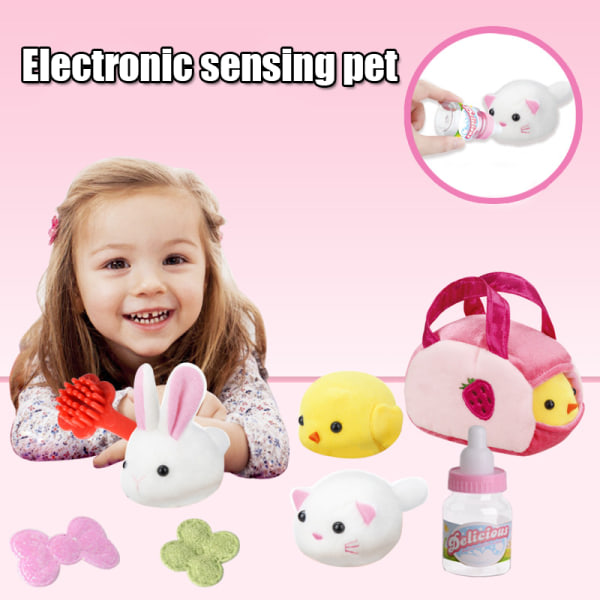 Elektronisk husdjursleksaksset for barn med husdjursväska og nappflaska Smart sensorljudande husdjursleksakspresent for innenhus utendørs søt kanin