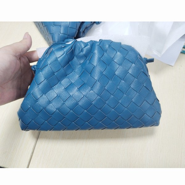 PU Vävd Väska Satchel Moln Mini Läderkoppling Blå blue