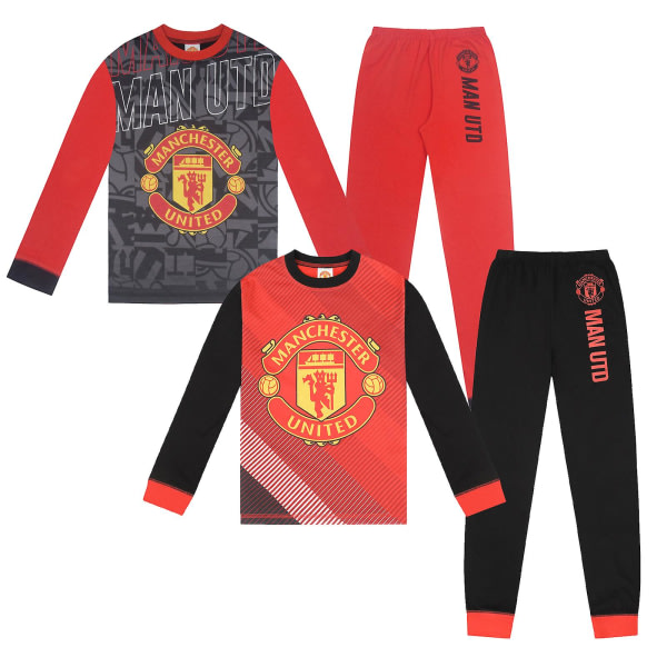 Manchester United Boys Pyjamas Lång Sublimation Barn OFFICIELL Fotbollspresent Svart Röd Svart Röd 3-4 år