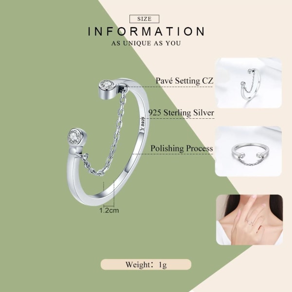 Minimalistisk Sterling Silver Stapelbara Ringar Justerbar CZ Chain Eternity Engagement Bröllopsring för kvinnor Flickor