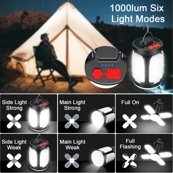Solar LED Camping Light Camping Lantern med 6 SOS-lägen