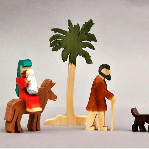 Julberättelse Unik opsætning Julkrubba i trä Presenterar Jesu födelse