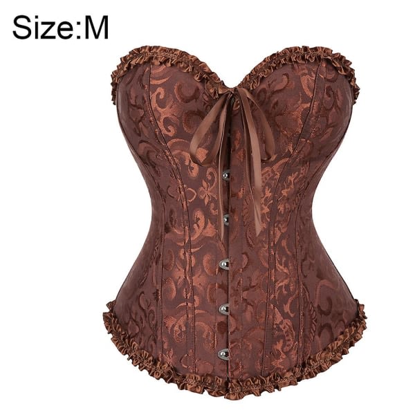 Blondekorset til kvinder Udbenet Overbust Bustier Undertøj Body Shaper Top Princess Corset - Kaffefarve Brun-xs Brun -M