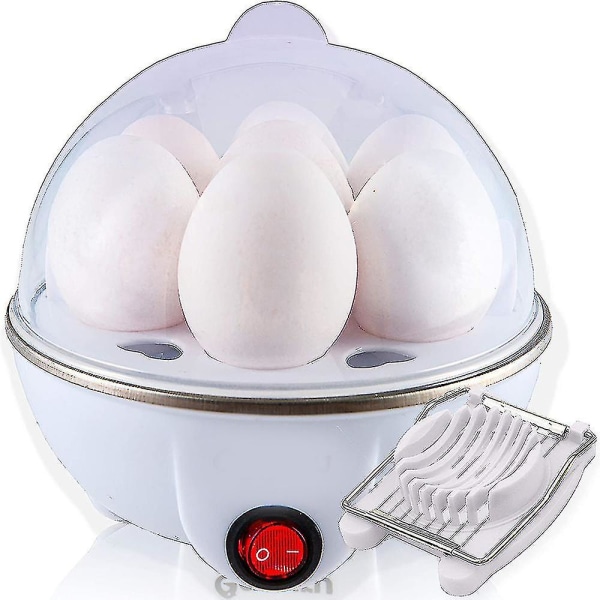 Elektrisk eggkoker kjelekoker myk, middels eller hard koke, 7 egg kapasitet Støyfri teknologi Automatisk avstenging, hvit med eggskjærer inkludert,wh