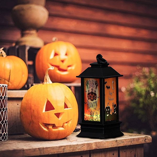 Halloween-tema LED-lyslykt Retro firkantet lykt hengende pynt for hjem og hagedekorasjon 4