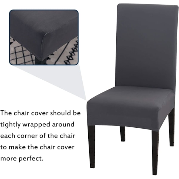 Spisestuestoltrekk Sett med 4 eller 6, Stretch Avtakbart Vaskbart Spisestolbeskyttelse Dekorasjon Trekk Setetrekk for Hotell grå grey 4pcs