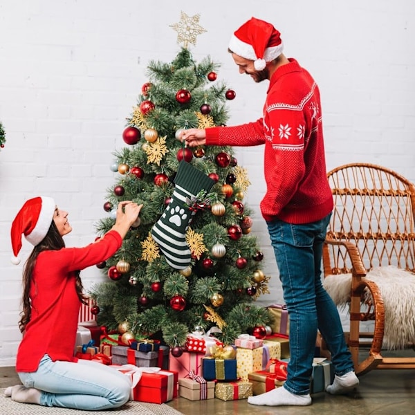 Store jule-sokker Peis Henge Sokker Røde Strikkede Sokker Hvite Stripete Sokker Egnet for Juledekorasjon Festforsyninger (B) Green Claw