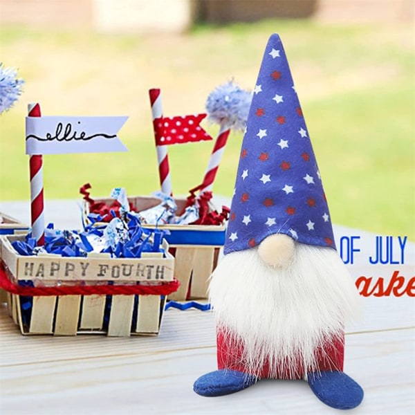 Självständighetsdagen prydnad Luddig dvärgdocka Säsongsbunden Patriotic Gnome Plysch C