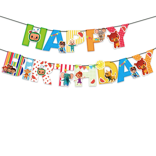 【Festtid】Cocomelon-aiheinen syntymäpäiväjuhla tarvitsee koristesarjan lapsille Poika Tytöt Lahja Hyvää syntymäpäivää Bannerit Kakkukoristetarvikkeet Cocomelon 30 Balloon