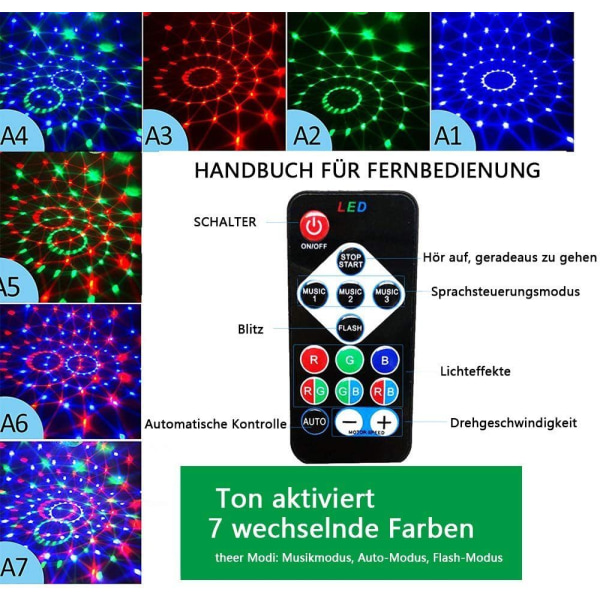 Stjernehimmel, LED party disco ball, 7 farger RGB 360° roterbar, for bilbarneromsfest