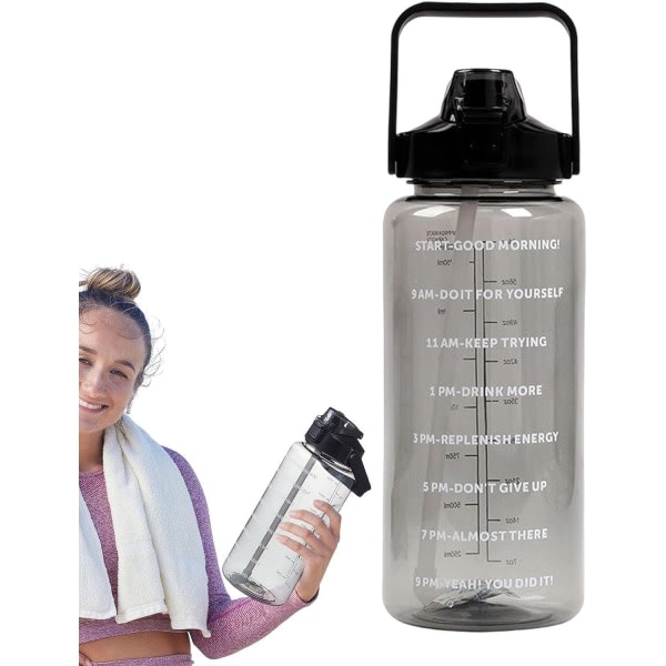 liter sportvattenflaska läckagesäker vattenflaska 2 liter vattenflaska med sugrör Motiverande övningsdricksflaska med tidsmarkör