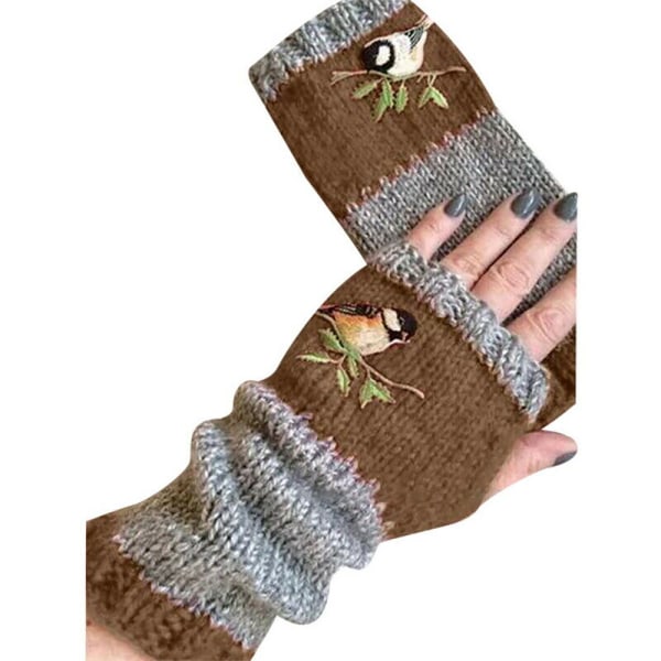 Broderade handskar med sömmar för kvinnor - långa retrohandskar brown