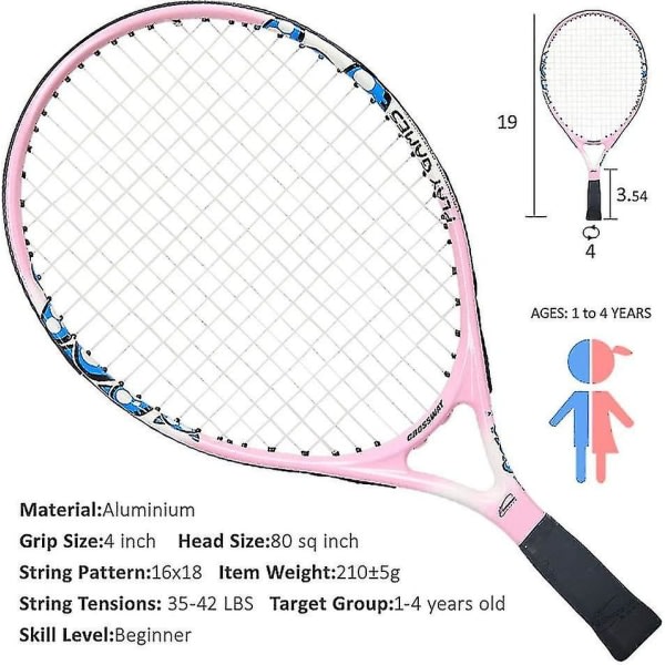 Junior tennisracket fritid tennisracket Biased head light balance för nybörjare Ungdom Barn, bra kontrollgrepp rosa 19
