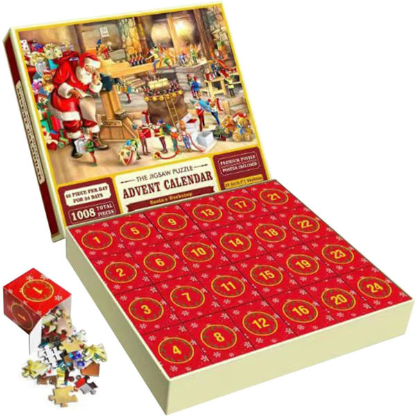 Adventskalender 2024 Julepuslespil, Julekalender Puslespil 1000PCS, Til Voksne Og Børn Nedtælling Til Jul Hjemmedekoration