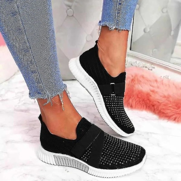 Slip-on sko med ortopædisk sål Damemodesneakers Platformsneaker til kvinder Vandresko Sort 38