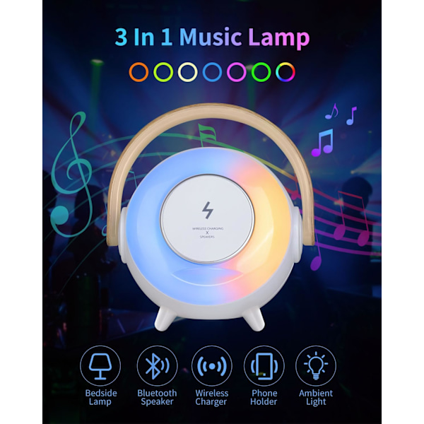 Trådlös Bluetooth-högtalare, bärbar laddning, nattlampa med laddare 10W, 3-i-1 omgivningslampa, present till tonåringar och barn