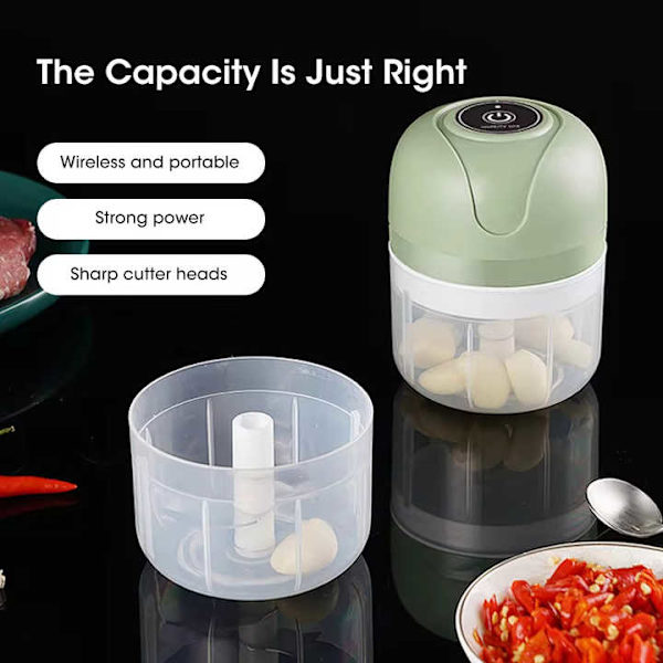 Mini Elektrisk Grøntsagsskærer Hvidløgspresser USB-opladning Ingefær Kød Hakker Foodprocessor Køkken Gadgets white-100ml