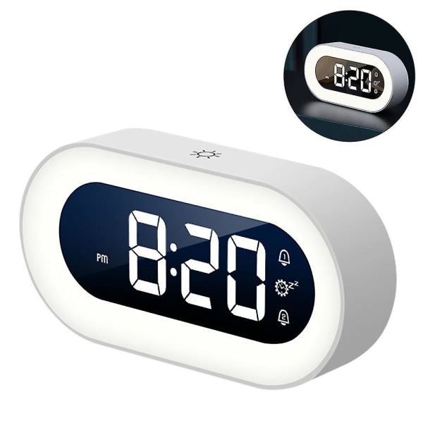 Ljusstark LED digital väckarklocka med snooze-funktion Student vid sängen självlysande elektronisk klocka (vit)