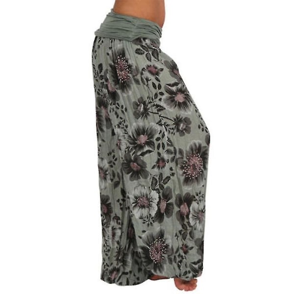 Plus Size kvinders blomsterharemsbukser Baggy Yoga Casual Bukser Army Green XL