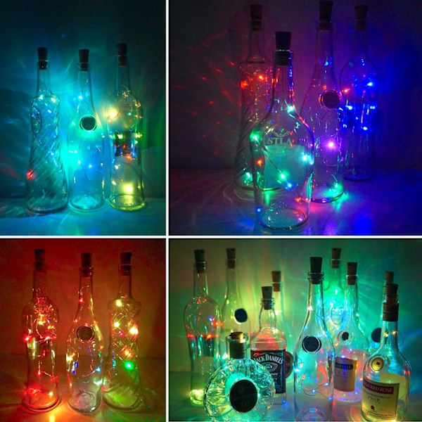 12 flaskeholdere med lys, vinflaske korklys, 2 meter 20 lys, knapbatteridrevne LED-lys, juledekoration, vinflaske lyskæde color
