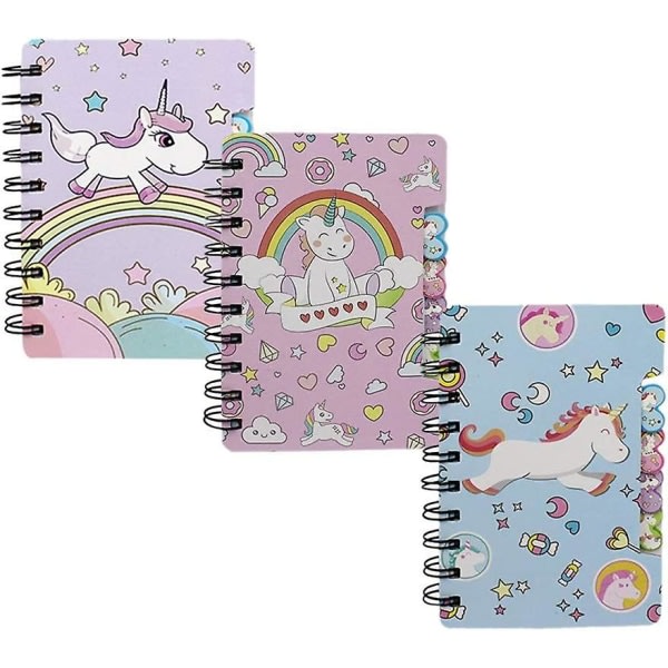 Kxj Mini Spiral Notesbog til børn Piger Pocket Journal Memo Ruled Paper 3 søde enhjørninger mønstre 5,5 X 3,5