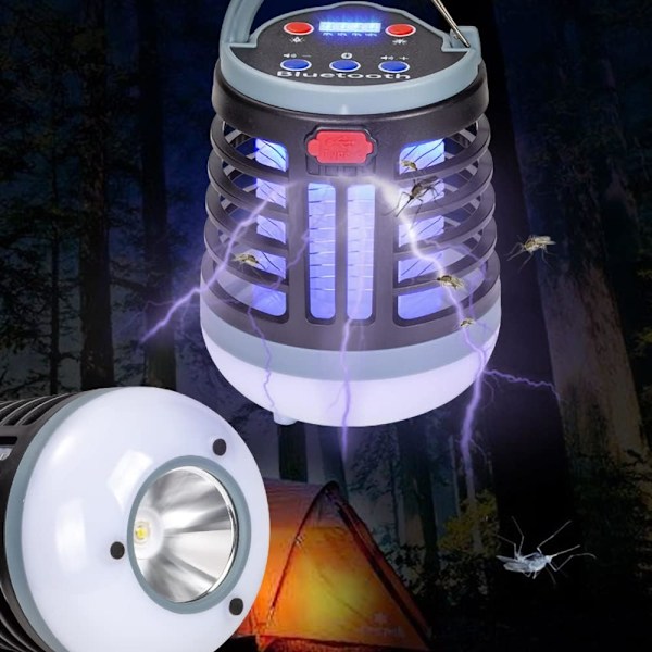 Bærbar myggfanger, elektrisk oppladbar myggdrepende campinglampe, 2 i 1 innendørs/utendørs multifunksjonell fluedrepende lampe for reiser, hage