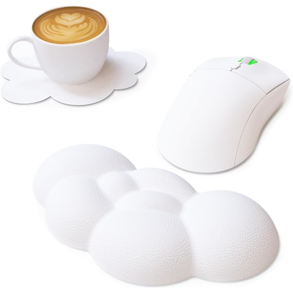 Molnformad minnesskum handledsstöd för dator tangentbordsmus, 2-i-1 musmatta med underlägg, ergonomisk design, anti-smuts-vit