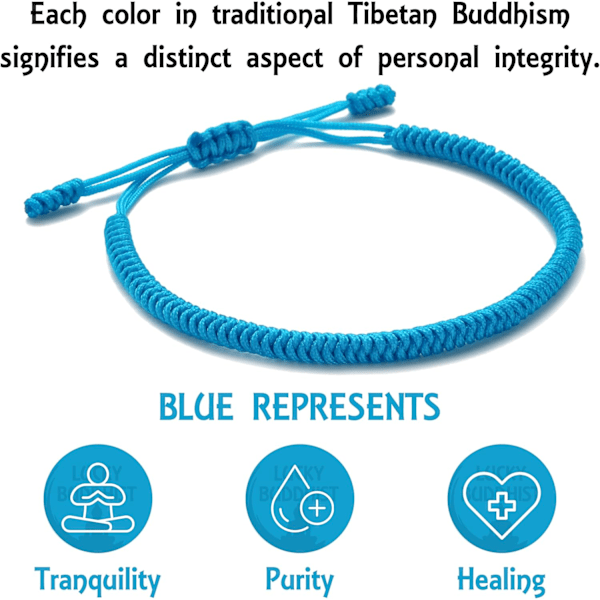 Håndlaget tibetansk lykkearmbånd for kvinner, menn, tenåringer, justerbar størrelse vennskapsgave håndlaget tau flettet chakra armbånd Light Blue