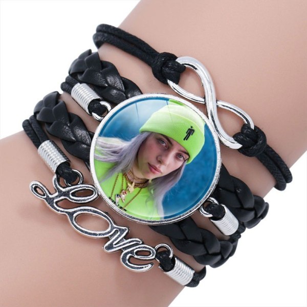 Popsanger Billie Eilish håndvevd lær armbånd