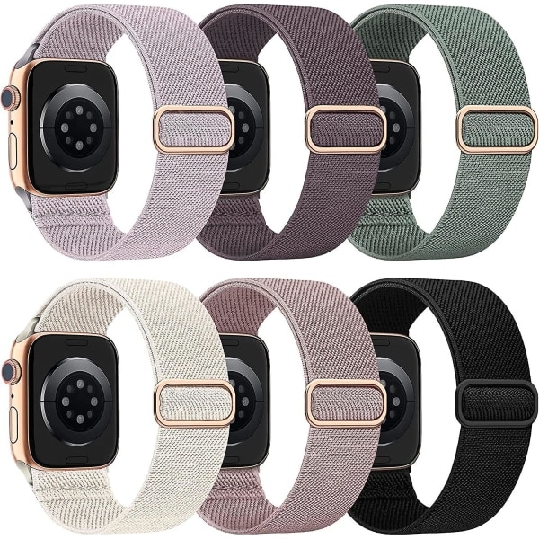 6-pack nylon stretchigt kompatibel til Apple Watch Band 42 mm 44 mm 45 mm Damer Män Tyg Elastisk armbånd Solo Loop Band til Iwa
