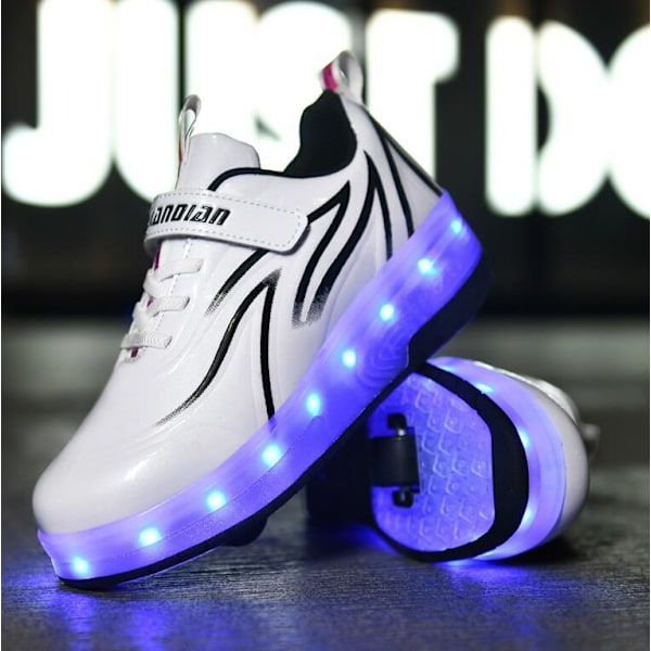 Barn LED USB Uppladdningsbara Enkla Hjul Skridskoskor vit och svart white and black 33